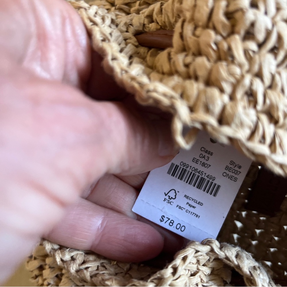 J Crew Womens Adjustable Strap Woven Straw Bucket Bag Handbag Beige Brown NWT - Picture 8 of 9
